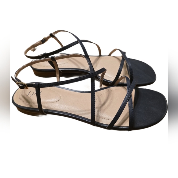 J. Jill Shoes - J. Jill Giselle Navy Blue Leather Strappy Flat Sandals - Size 9